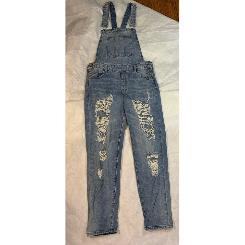 Dance & Marvel Womens Distressed Faded Blue Jean Denim Bib Overalls Pre owned